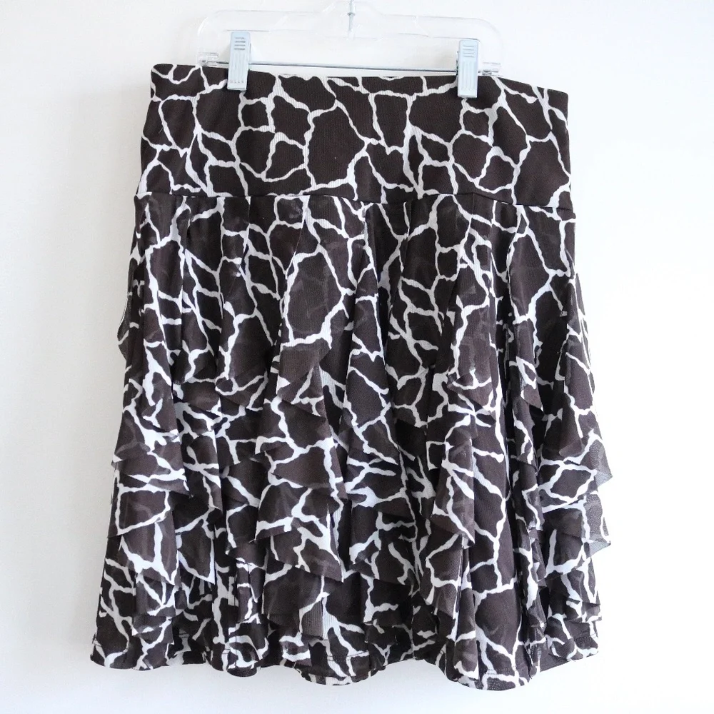 INC Brown Giraffe Print Ruffle Skirt